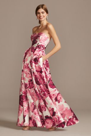 Long Floral Strapless Dress
